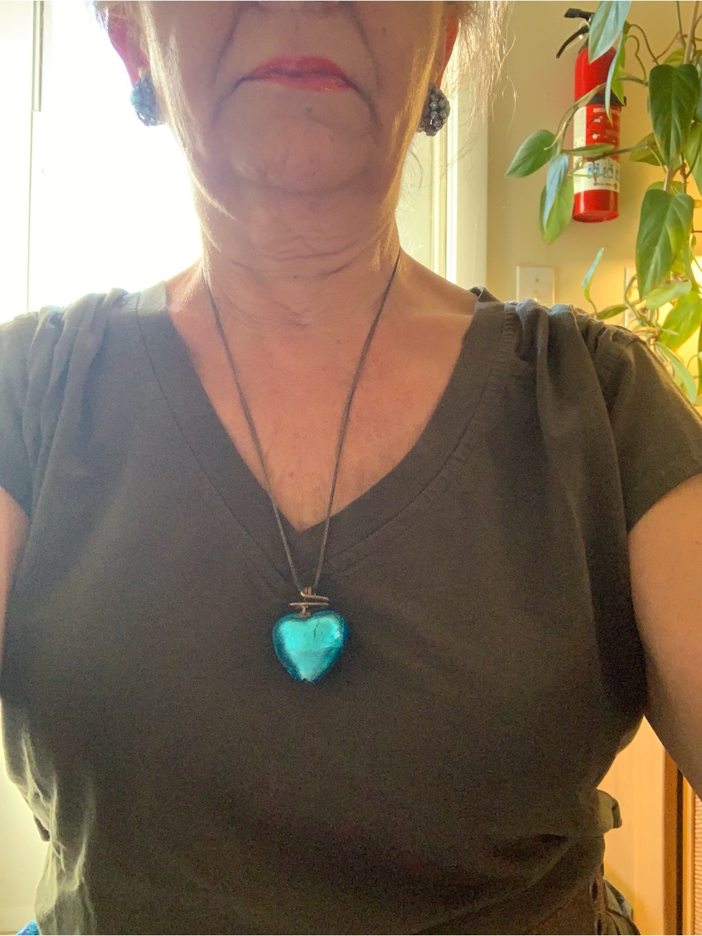 Turquoise Heart Pendant Necklace on Dark Cord - Picture 2 of 2